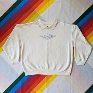 80s Cream-Colored Sweater with Floral Embroidery by Bolo Spirit